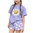 thumbnail image 2 of Sets for Girls​ Playful Patterned Top and Elastic Waist Shorts, Easy Play Clothes for Active Girls 3-15 Years Purple 13-14 Years, 2 of 6