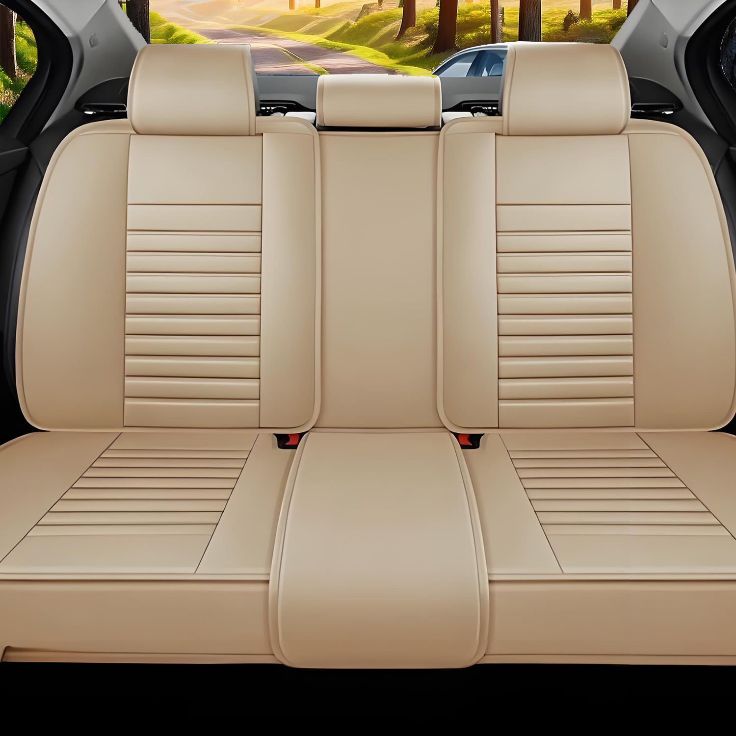 Car Seat Covers Fit for Ford Maverick 2022-2025: 5 Seats Faux Leather Waterproof Seat Protectors (Beige) - 2 Rows