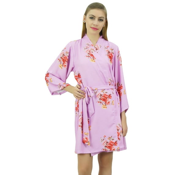 Bimba Women's Floral Printed Pink Georgette Bridesmaid Robe Coverup Wrap-12