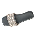 thumbnail image 5 of Rhinestones Pearl Slip on Dress Sandals for Women 2025 Wedding Sparkly Square Open Toe Dressy Slides Bride, 5 of 7