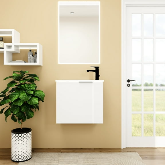 Modern Wall Mounted Bathroom Vanity, 22 Inch With Sink, Soft Closing Door For Small Spaces Vanity Ceramic 22x13, Mounted, Close Door, Style