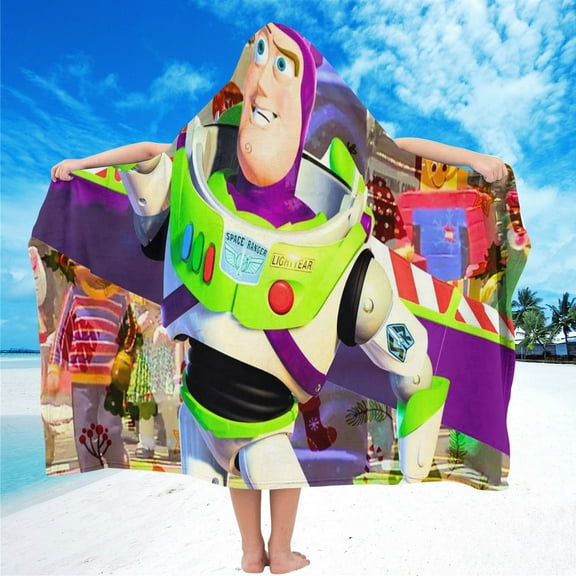 Buzz Lightyear Hooded Kids Beach Towels Microfiber Toddler Bath Hat Swim Cover-ups Poncho Absorbent Pool Wrap
