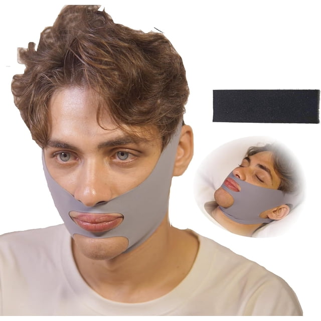 Sangle de Menton Anti-Ronflement pour Dormir - Support de Mâchoire Respirant Premium avec Velcro Réglable, Solution Réutilisable contre le Ronflement pour Hommes et Femmes (Gris)