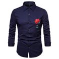 thumbnail image 3 of DDAPJ pyju Mens Long Sleeve Dress Shirts Rose Embroidered Button Down Shirt Regular Fit Wrinkle-Free Formal Wedding Shirts Navy M, 3 of 5