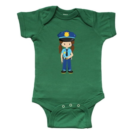 

Inktastic Cute Girl Police Girl Brown Hair Police Uniform Gift Baby Girl Bodysuit