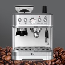 Ashion Espresso Machine 15 Bar Automatic Coffee Machine with Milk Frother and Grinder All In One Stainless Steel Coffee Maker with Pump, 2.5L Water Tank