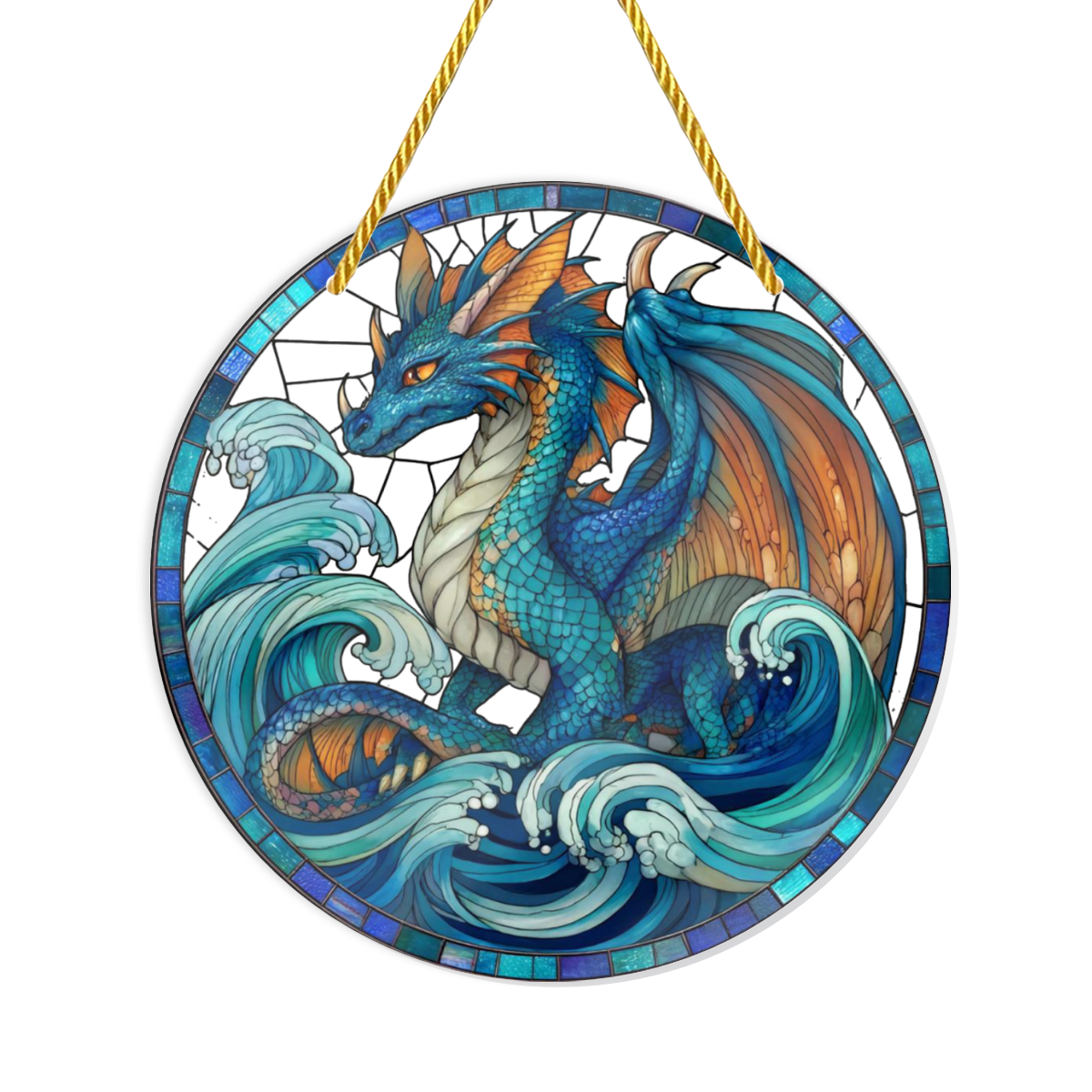1pc Majestic Aquatic Dragon Acrylic Suncatcher 8x8 Vibrant Blue Orange Stained Wall Hanging with Water Elements Perfect for Home Office Decor Office Decoration Vibrant Wall Art