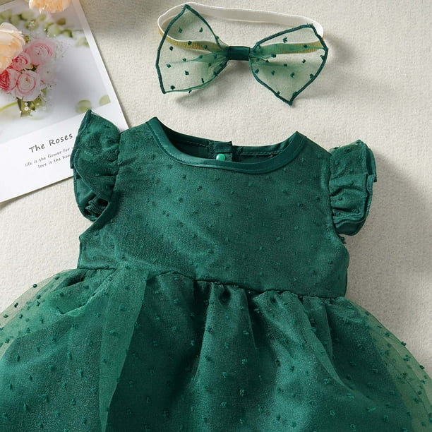 TIMIFIS Baby Dress Summer Girl Infant Baby Girl Green Fly Sleeve Mesh Dress  + Headband Baby Girls' Dresses - Baby Days 