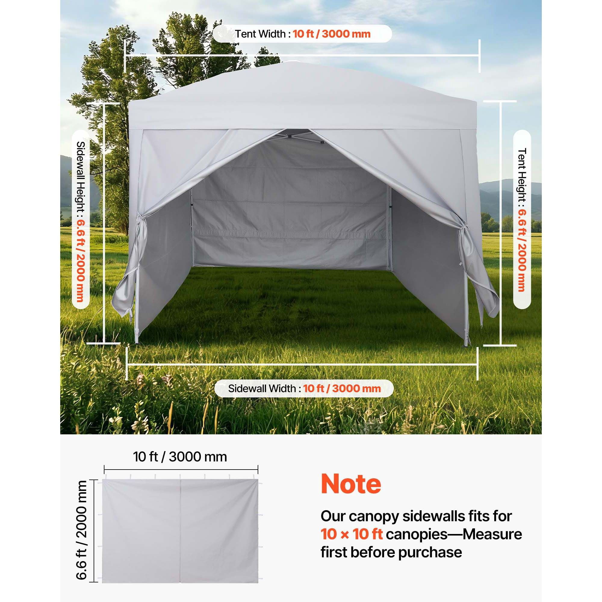 Canopy Sidewalls, Fit for 10 x 10 ft Pop Up Canopy Tent, Tent Side Walls with Waterproof and Sunlight Protection Layer for Outdoor Event Tents, Vendor Booths, Camping (4 Sidewalls Only, White)