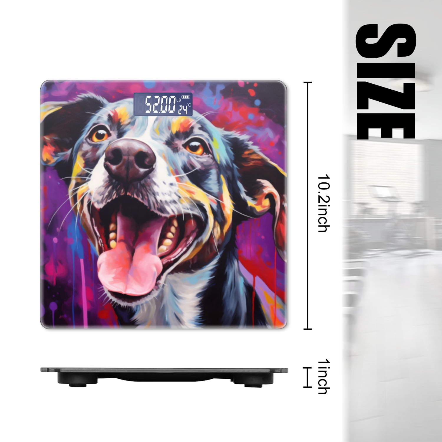 Bathroom Scale, Highly Accurate Digital Body Scale,Precisely Measures Weight up to 400 lbs-Excited Dog With Tongue Out