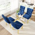 thumbnail image 2 of 47 Inch Glass Dining Table Set for 4, Modern Rectangular Glass Kitchen Table with 4 Upholstered Velvet Chairs, Space-Saving Dining Room Set for Living Room, Kitchen, Apartment - Blue Gold, 2 of 8