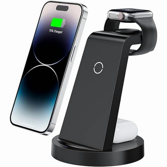 Saluqifa 3 in 1 Charging Station for iPhone, Wireless Charger for iPhone 16e 16 15 14 13 12 11 X Pro Max & Apple Watch - Wireless Charging Station for AirPods 4 3 Pro