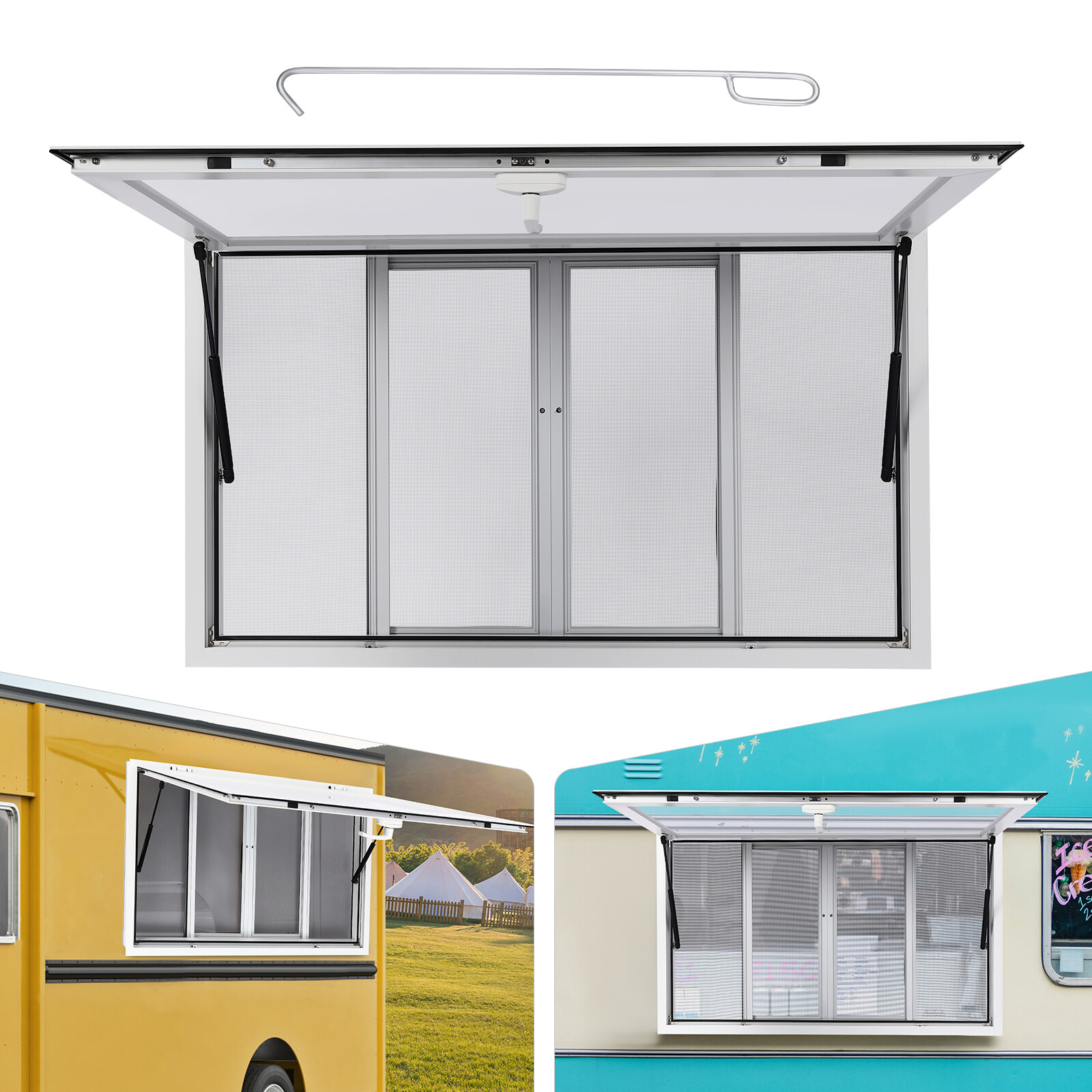 Aluminum Alloy Concession Window 4 Sliding Screens Food Truck Trailer Service