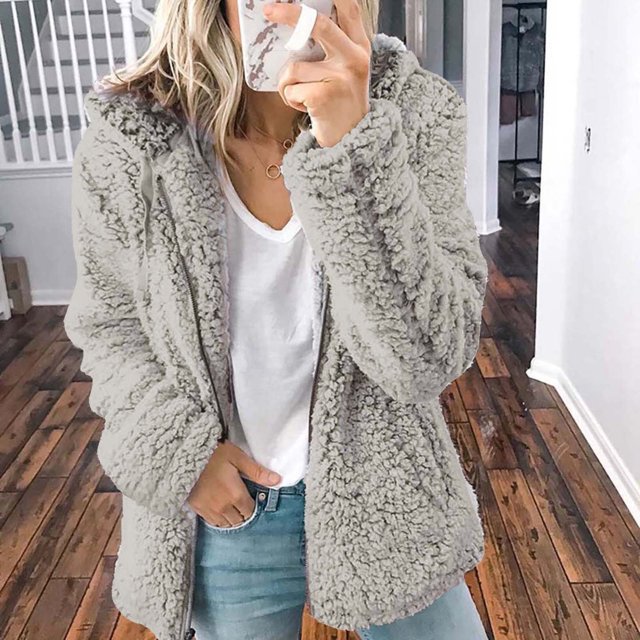 ICHUANYI Clearance Fashion Womens Warm Faux Coat Jacket Winter Zipper Solid Long Sleeve Outerwear(Gray, XL) ICHUANYI WER2023080817499
