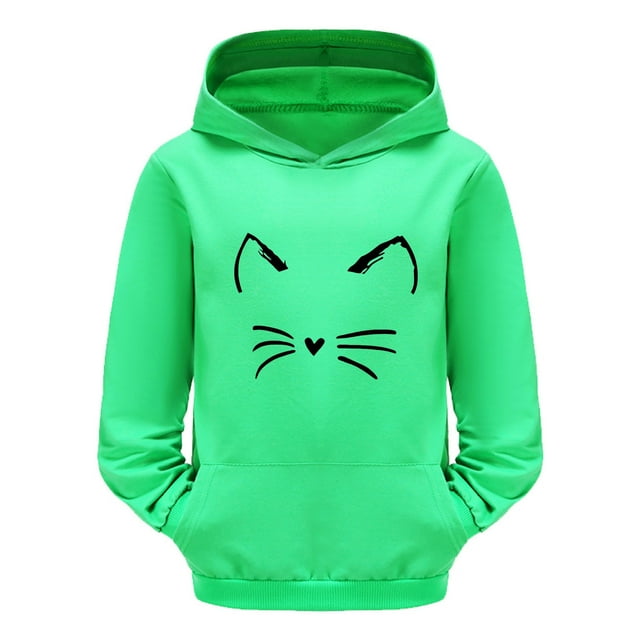PMVFHDE Liquidation Chandails à Col Rond pour Filles Enfants Tout-Petits Garçons Filles Manches Longues Imprimés de Dessins Animés Chaud Chandail à Capuchon chandail Hauts Tenues pour Enfants Survêtement Chandails Mignons, Vert, 6-7 Ans