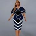 thumbnail image 2 of Fesfesfes Plus Size Dress for Women Wide Neck Bodycon Pencil Dress Ruffle Patchwork Mid Sleeve Knee Length Dress Skinny Plaid Printed Dress, 2 of 4