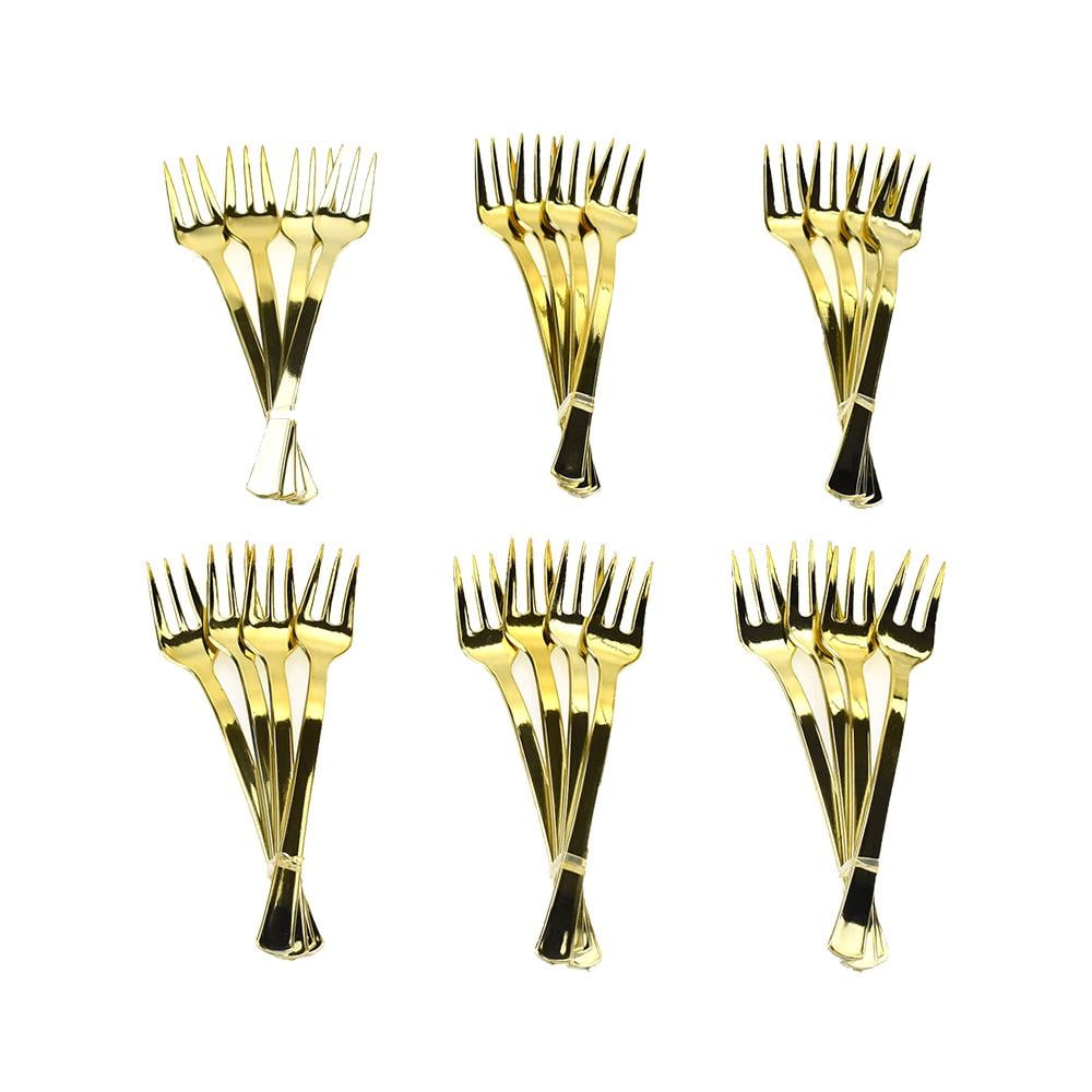 Disposable Party Cocktail Forks, Gold, 4Inch, 24Count