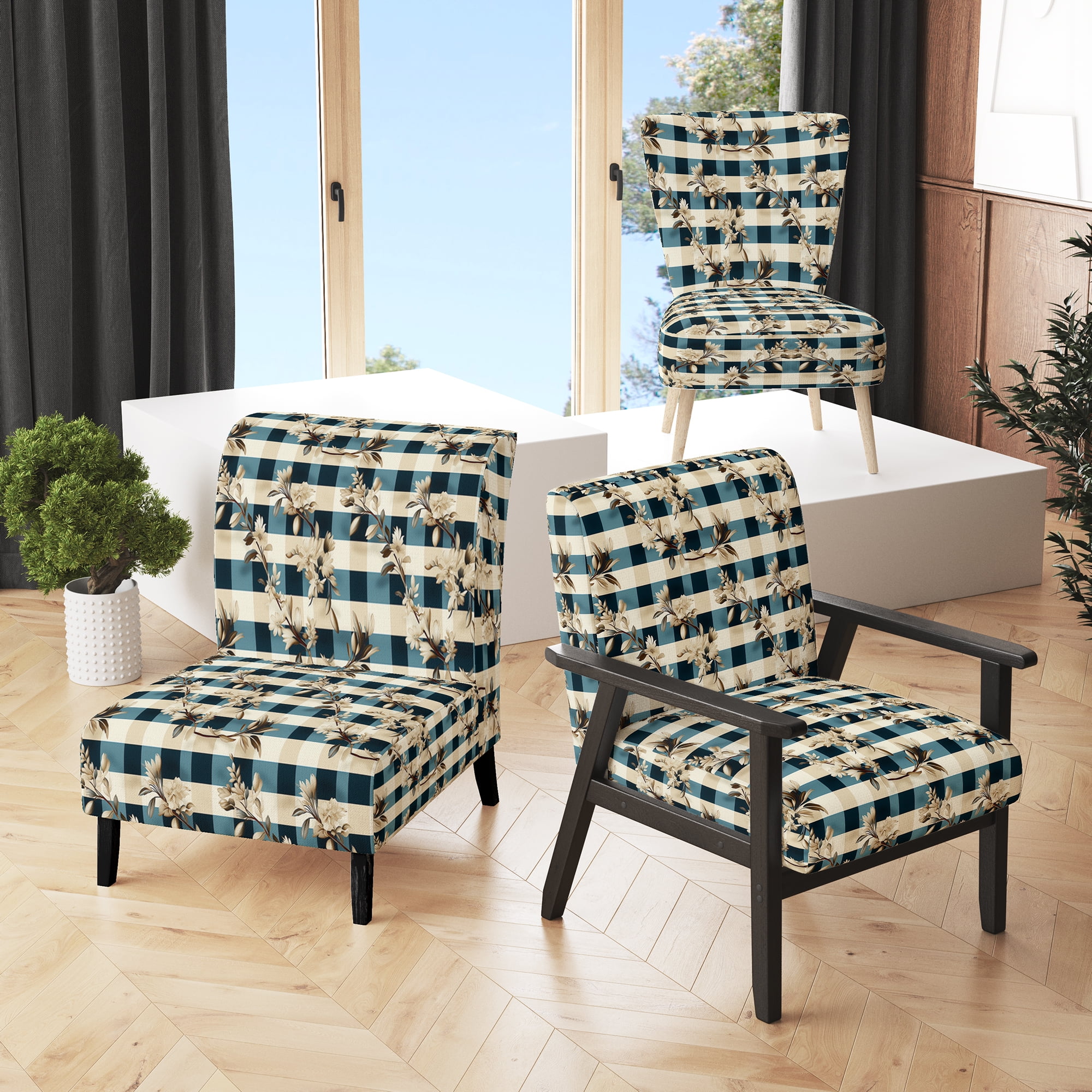 Blue plaid chairs sale