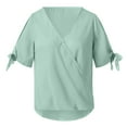 thumbnail image 4 of Women's Tops Summer Trendy V Neck Twist Front Short Sleeve Shirts Casual Loose Comfort Breathable Blouses (S, Green), 4 of 7