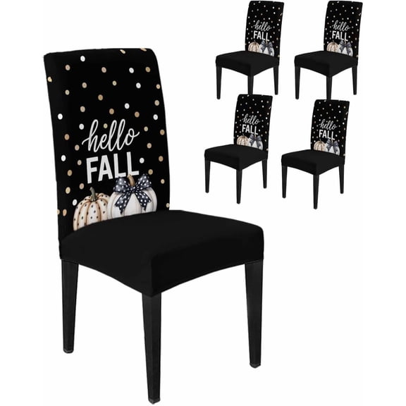 Dining Chair Covers Set of 4,Thanksgiving Pumpkin Fall Theme Universal Stretch Kitchen Seat Covers Parsons Chair Protector Slipcover for Home Restaurant Party Decor,Colorful Polka Dot on Black