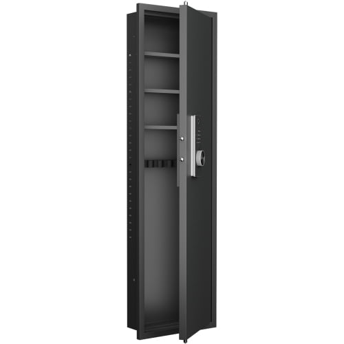 53.00×15.70×5.00 Inch Fingerprint Touch Panel In-Wall Safe, Hidden Design with Adjustable Shelves, All-Steel Anti-Pry Wall Mount Gun Safe for Firearms Valuables Home Use Black