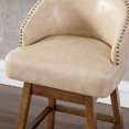 thumbnail image 4 of Swivel Bar Stools Set of 2, Counter Height Bar Stools, Retro Bar Chairs with Rivets and Curved High-Back, Solid Wood Barstools with Footrest for Kitchen Island, Dining Room, Apricot+PU, 4 of 8