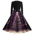 thumbnail image 4 of Christmas Dresses for Women Women's Fashion Vintage Long Sleeve Round Neck Christmas Printed Evening Party Dresses for Formal Event,Purple,S, 4 of 4
