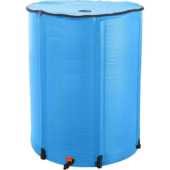 100 Gallon Collapsible Rain Barrel, Water Storage Tank, Portable Rainwater Collection System, Rain Catcher Barrel with Spigots and Overflow Kit, Rain Water Barrel Collector for Garden, Blue