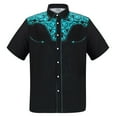 thumbnail image 2 of Mens Shirts Western Denim Embroidered Floral Printed Lapel Short Sleeve Casual Mens Hawaiian Shirt Blue L, 2 of 4