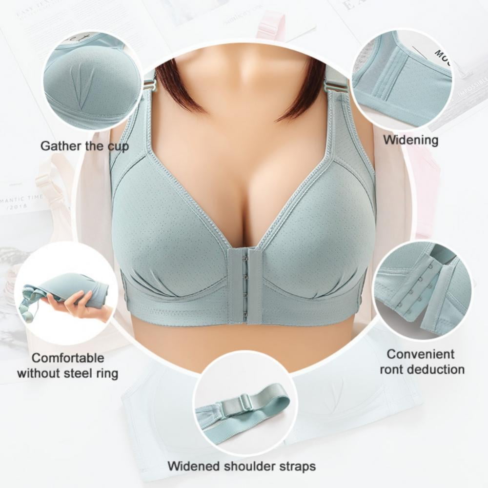 Overfox Easy On Front Closure Wireless Comfort Bra for Women, Wireless  Cotton Sleep Bras, Size 80/36-100/44