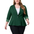 thumbnail image 1 of Agnes Orinda Women's Plus Size Blazer Button Notch Panel Ruffle Peplum Blazers 2X Dark Green, 1 of 6