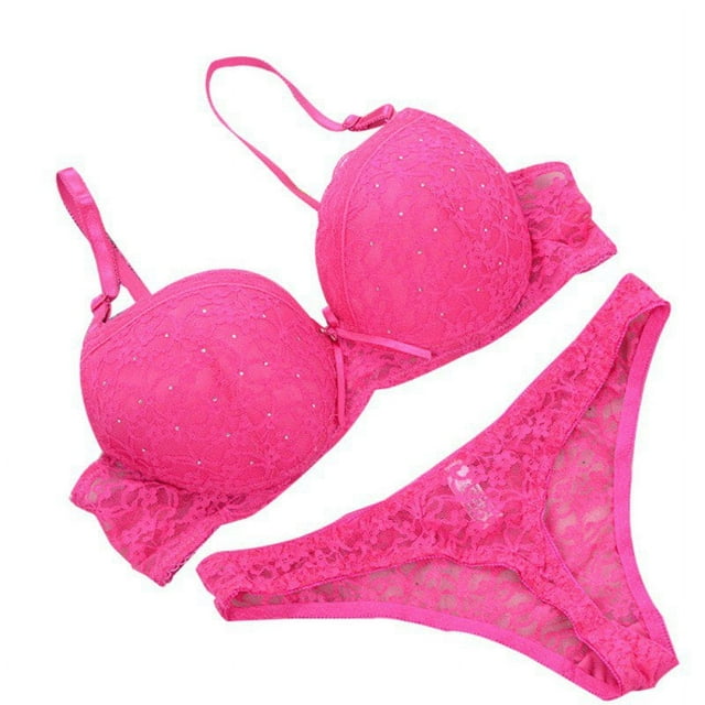 Soutien-gorge à Lacets et String pour Femmes Ensemble Sous-Vêtements Push Up