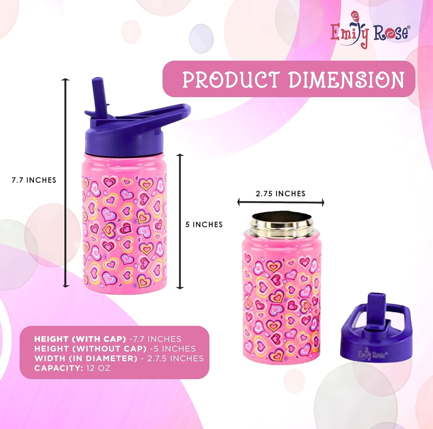 Emily Rose Playful Hearts Girls Lunch Box and Water Bottle Set