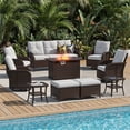 thumbnail image 2 of Sunmthink 10-Piece Patio Furniture Set, High Back Swivel Rocker Chairs with Thick Cushions, Wicker Rattan Outdoor Sectional Sofa with Fire Pit & Ottoman, Light Grey, 2 of 7