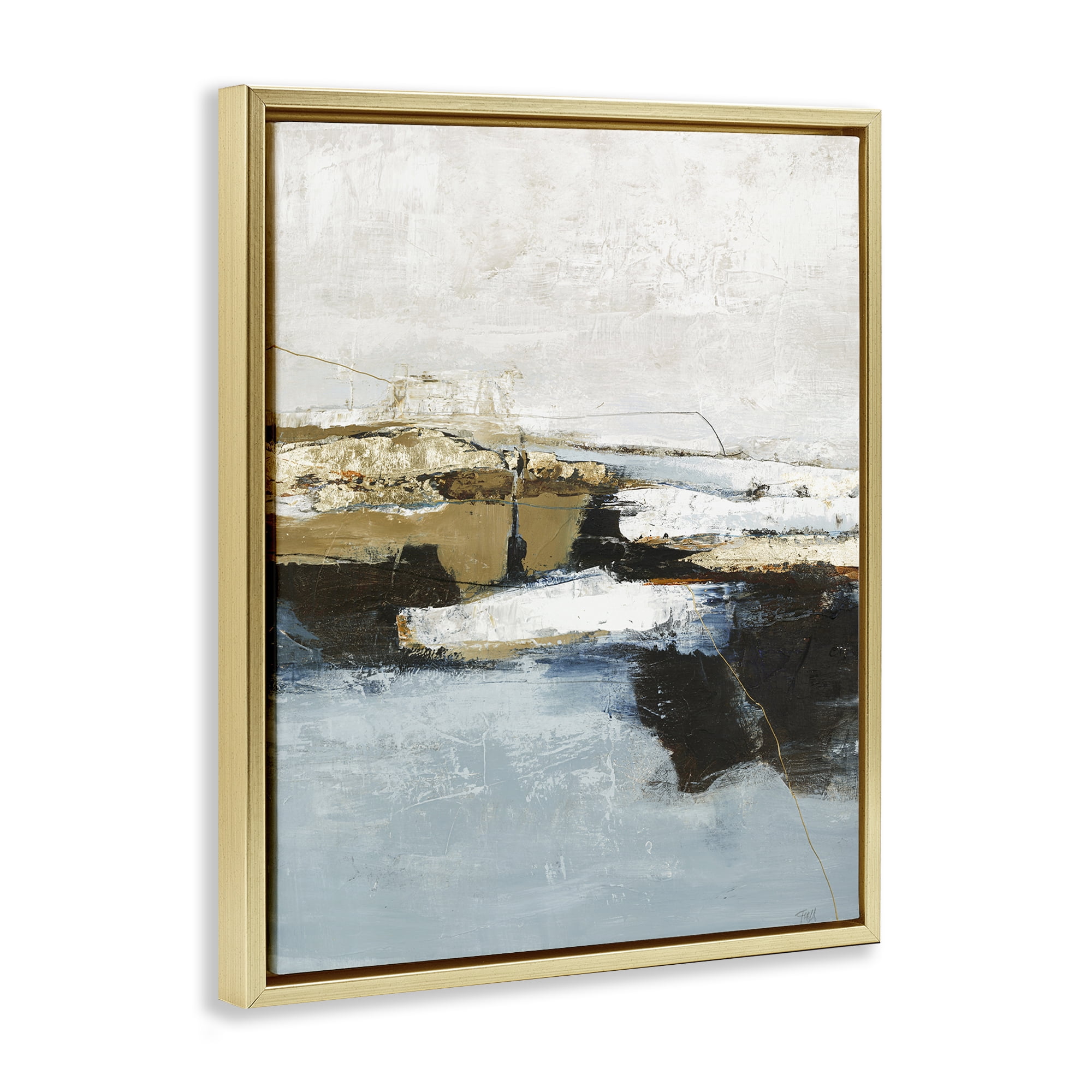 Stupell Industries Rustic Paint Nautical Design Abstract Painting Gold Floater Framed Canvas Art Print Wall Art, 17 x 21