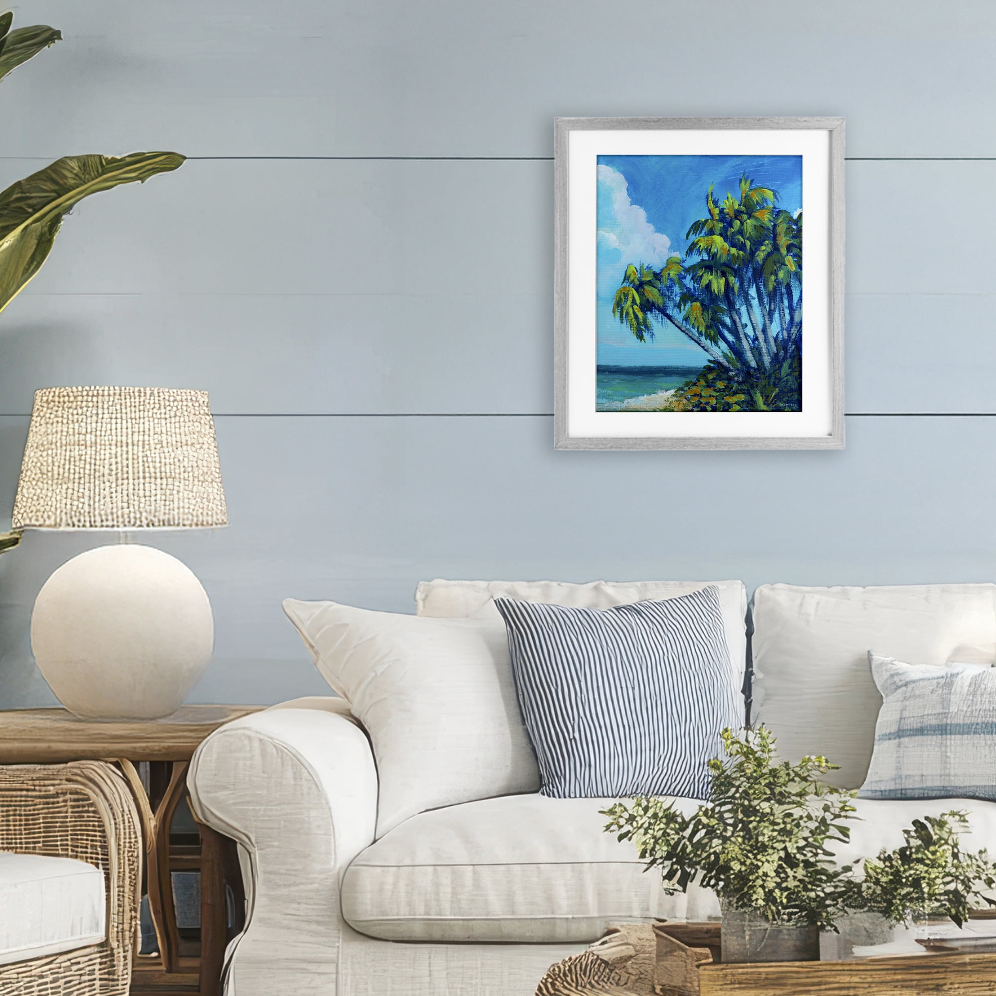 Stupell Industries Cerulean Sky & Palms Gray Framed Print Under Glass, design by Dan Meneely