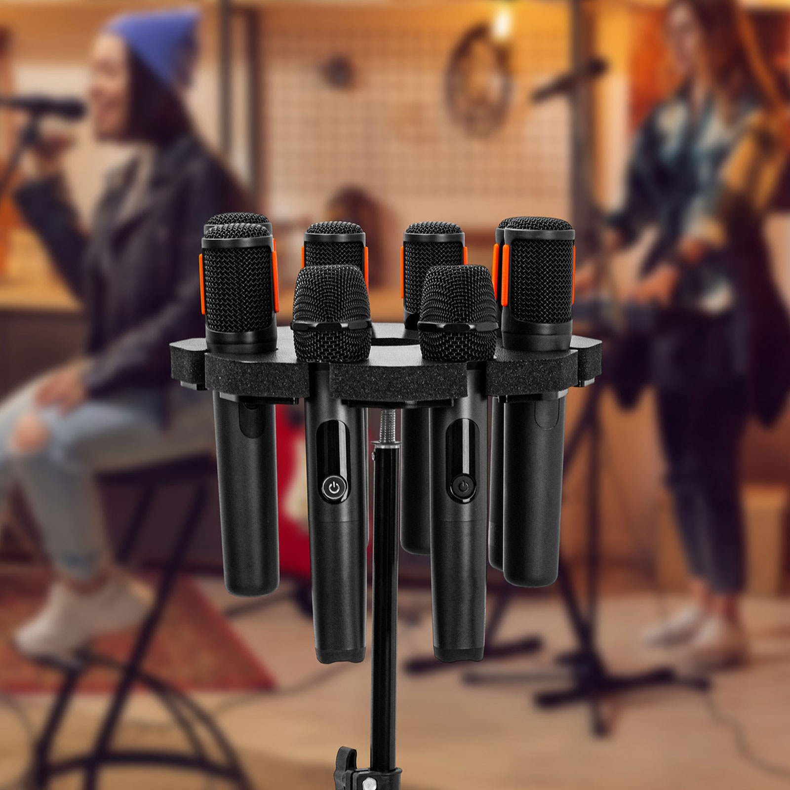 Lightweight Portable Microphone Stand Round Tray Attachment Holds up to 8 Microphones on Stage Organizers