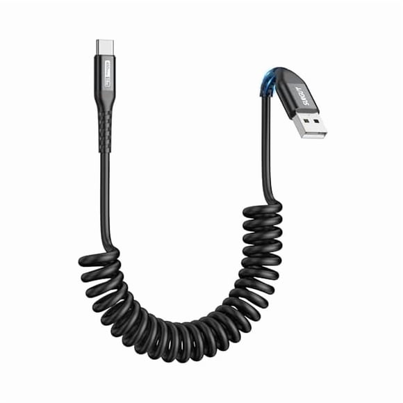 LujingZ Coiled USB C Cable, 1Pack 1.8M【Recommended Strh Length: 0.5-1.2M】USB to USB-C Cable and Data-Cable for Android Auto, , iPhone 17/16/15 Series, Galaxy S24 Ultra, Pixel, Xiaomi - Black