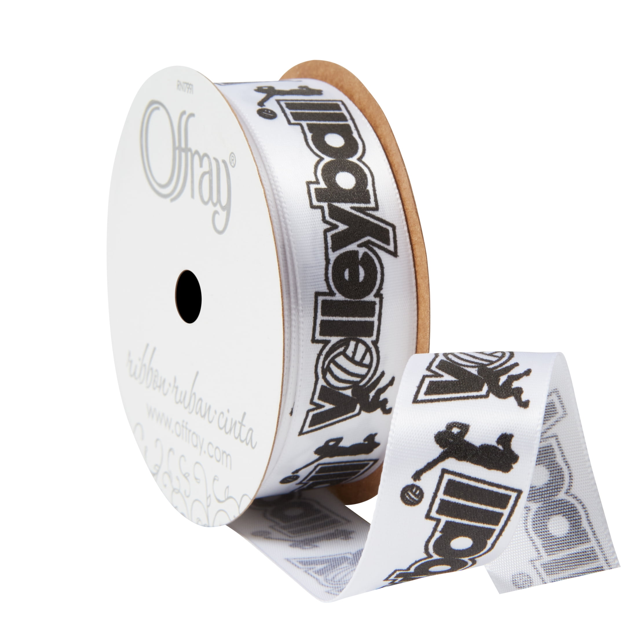 Offray Ribbon, Black White 7/8 inch Volleyball Satin Ribbon, 9 feet