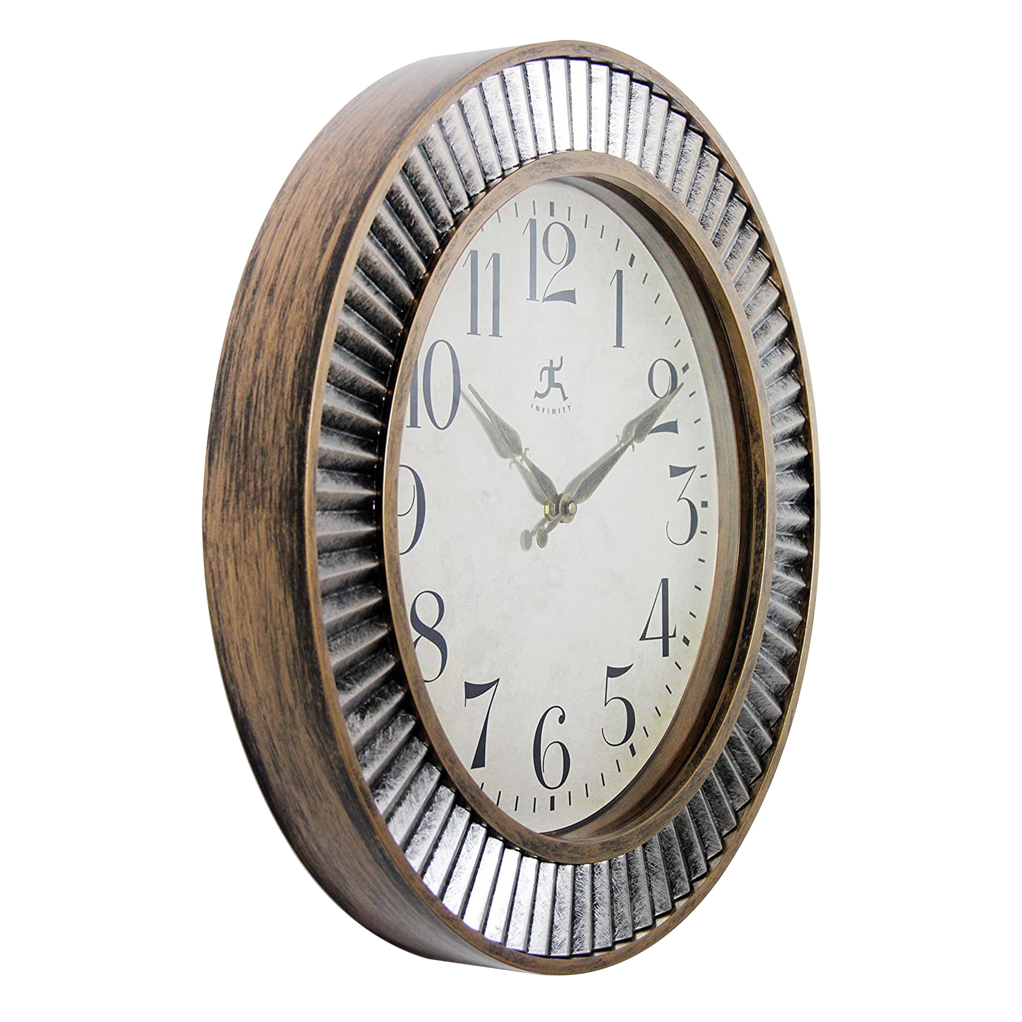 Infinity Instruments 16 Inch Ruche Industrial Metal Wall Clock, Gold and Silver