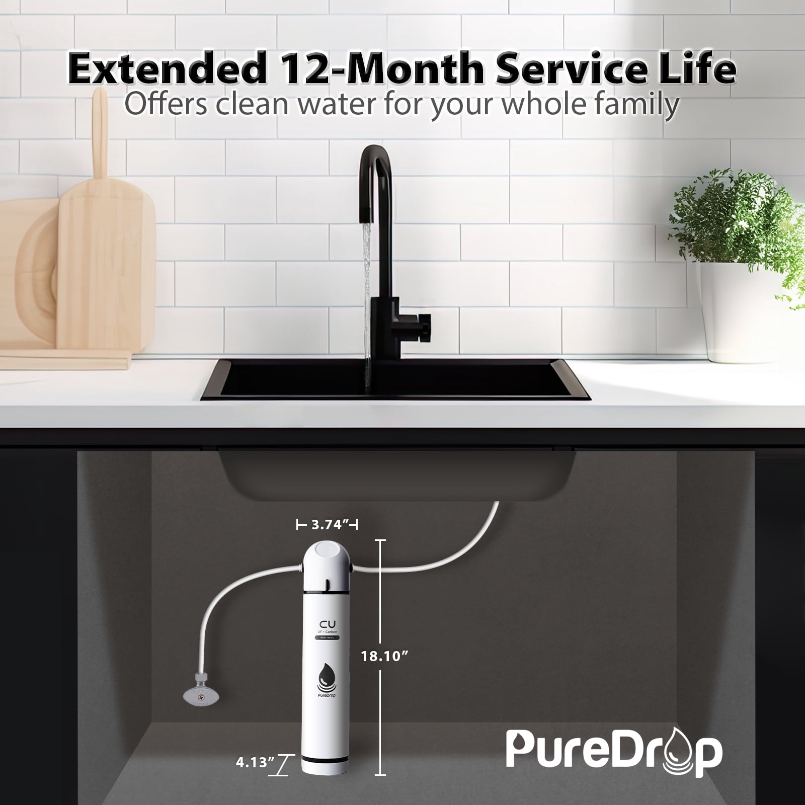 PureDrop PDR-16KCU 0.01 μm Ultra Filtration Under Sink Water Filter, High Capacity Under Sink Composite Filtration System, Reduces Lead Chlorine, Bad Taste & Odor, 16K Gallons