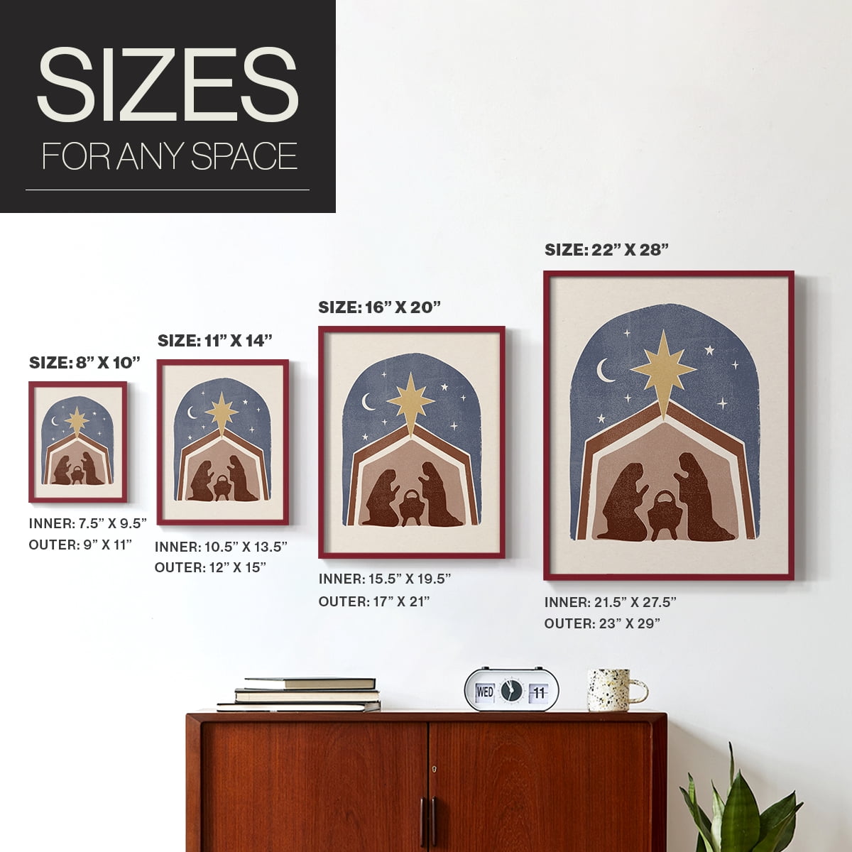 Boho Nativity I Framed Print in Red Solid Wood Framed Print No Nail Hanging