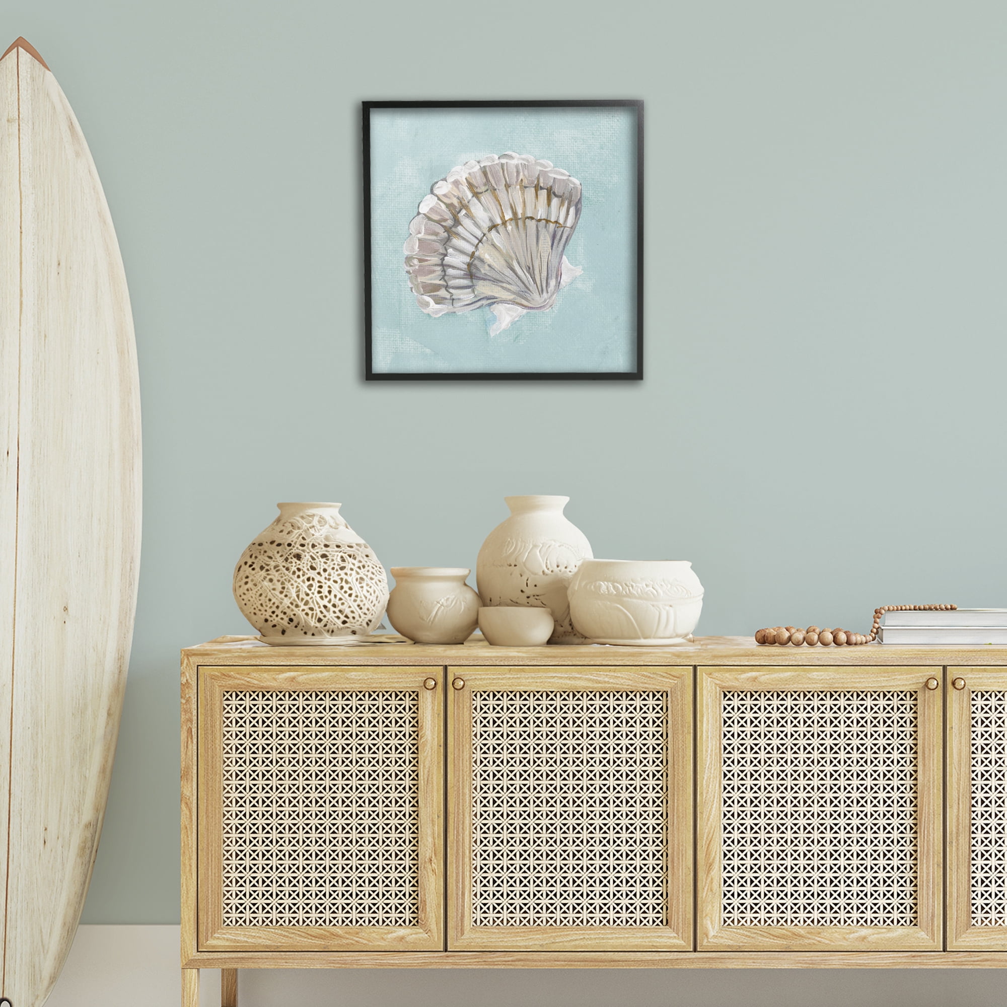 Stupell Industries Brushed Clam Shell Coastal Painting Black Framed Art Print Wall Art, 24 x 24