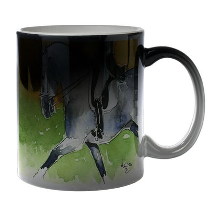 

KuzmarK Black Heat Morph Color Changing Coffee Cup Mug 11 Ounce - Dappled Gray Andalusian Dressage Horse Art by Denise Every