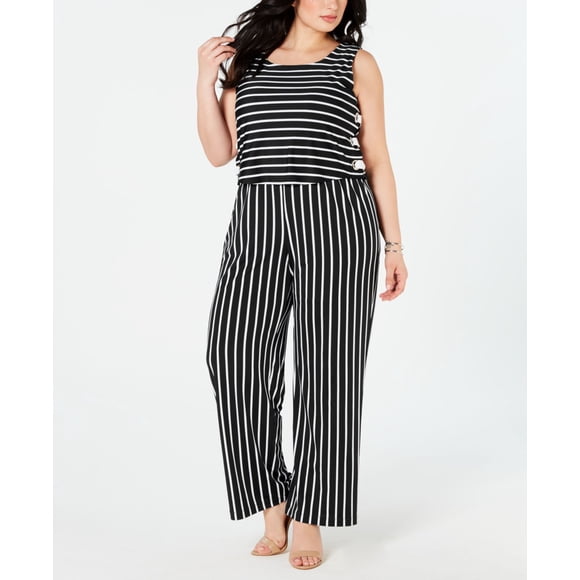 NY Collection Combinaison à Lacets Latérale Rayée Noir/blanc pour Femmes Grande Taille, Noir, 2TP