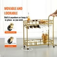 thumbnail image 4 of VEVOR Bar Cart Gold, 2 Tiers Home Bar Serving Cart on Lockable Wheels, Rolling Alcohol Cart with Tempered Glass Shelves Guardrail Wine Rack, Modern Wine Cart for Home Kitchen Dining and Living Room, 4 of 9