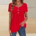 thumbnail image 2 of Rvasteizo Womens Summer Short Sleeve Round Neck Blouses Shirts Solid Color Short Sleeve Round Neck Pleated Button Back Top, 2 of 5