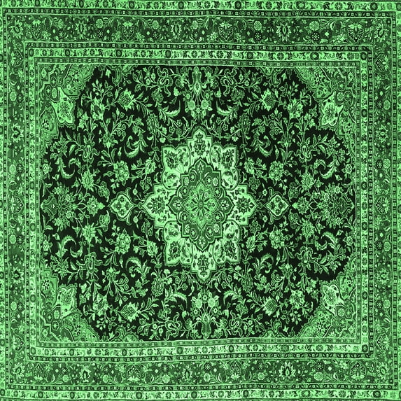 Ahgly Company Indoor Square Medallion Emerald Green Traditional Area Rugs, 7' Square