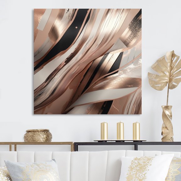 DESIGN ART Designart "Rosegold Embracing Essence Of Lines I" Abstract Marble Wall Decor 30 in. wide x 30 in. high