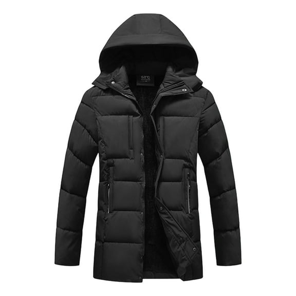 FDGIU Men's Winter Puffer Jacket - Hood Windproof Thermal Long Coat for Cold Weather